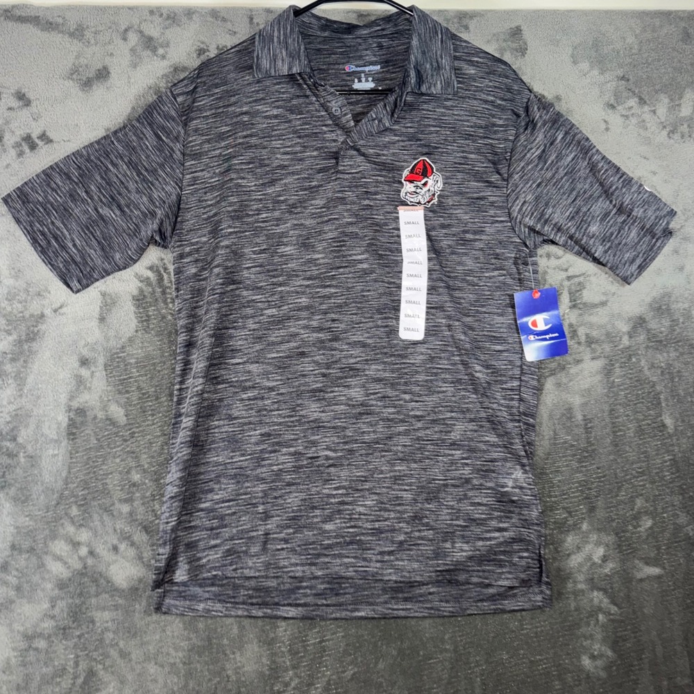 Mens Small Champion Polo Shirt Gray NWT Georgia Bulldogs NCAA Space Dye Golf